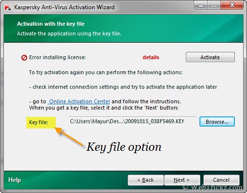 key file option in kaspersky 2010