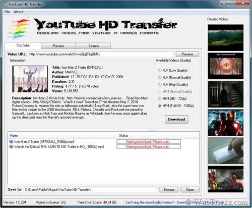 YouTube HD Transfer
