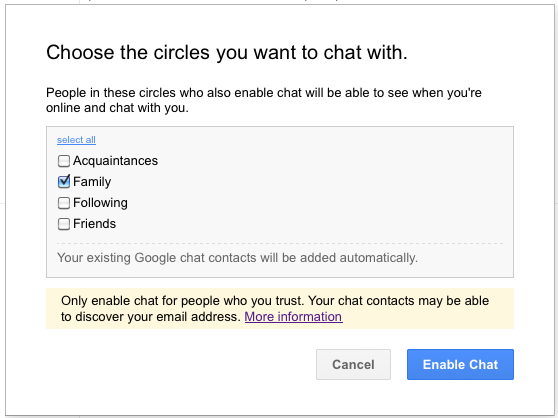 google+ chat options