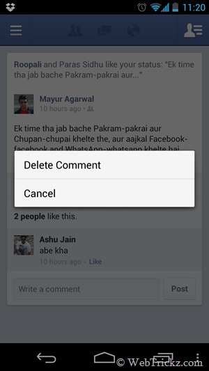 Facebook Android App Now Lets You Delete Comments
