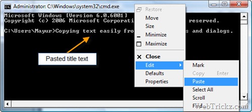 copy-paste text in cmd