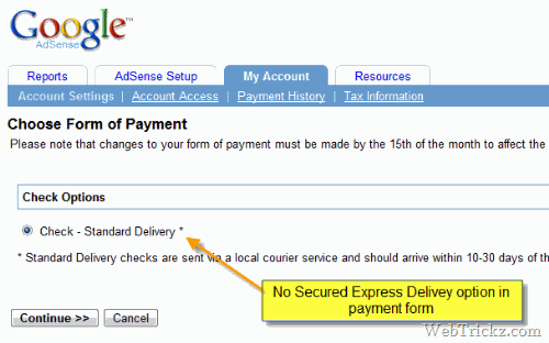 no option for secured delivery in adsense