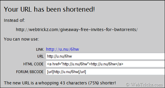 URL shortened using u.nu