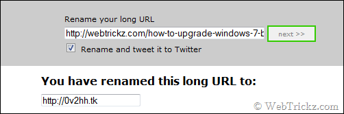 shorten long URL using TweaK with a .tk domain