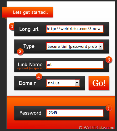 tini.us -  Shorten and password-protect long URL's