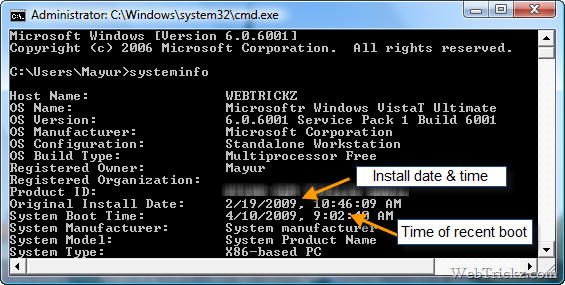 know windows installation date and time of boot