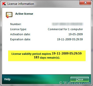 183 days activation key of Kaspersky Antivirus 2009 
