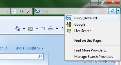 Bing as default search provider in Internet Explorer