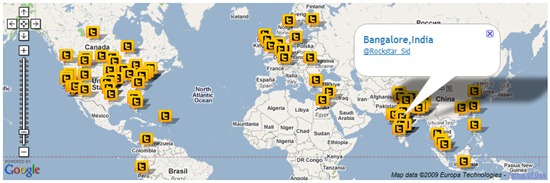 twitter followers pinned on world map