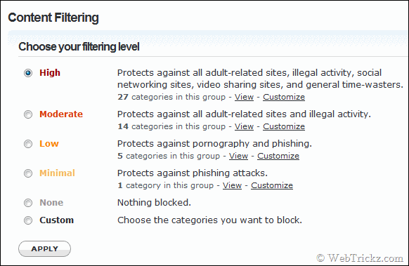 Content Filtering modes