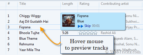 preview tracks in WMP 12 