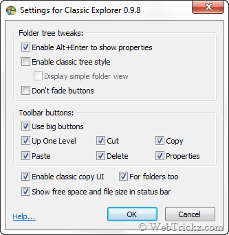 Classic Explorer Options