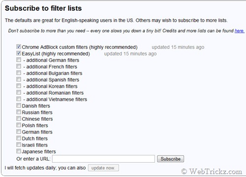 AdBlock Filter lists