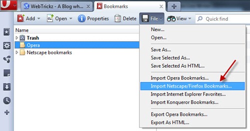 bookmarks tab in opera