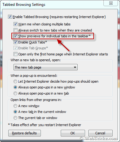 Tab settings in IE8