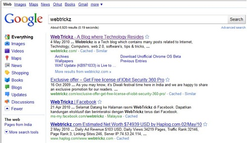 Google search results with Sidebar