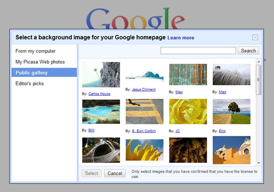 Add a custom background image to Google homepage