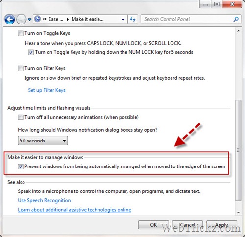disable Snap in windows 7