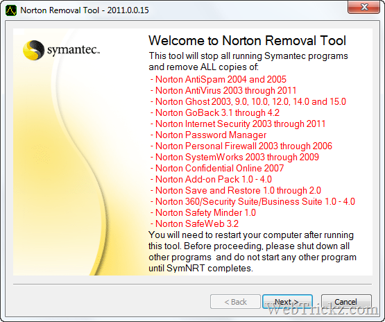 norton remove and reinstall tool uninstall