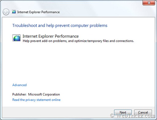 Internet Explorer Performance troubleshooter