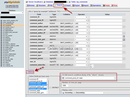 set parameters in search