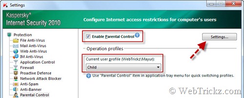 kaspersky change parental control password