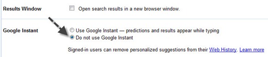 disable google instant