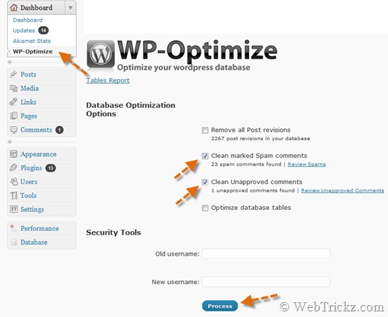 deleting all spam comments in WP