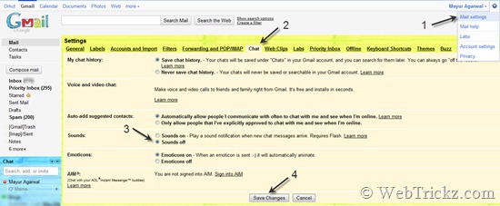 disable chat sound in gmail