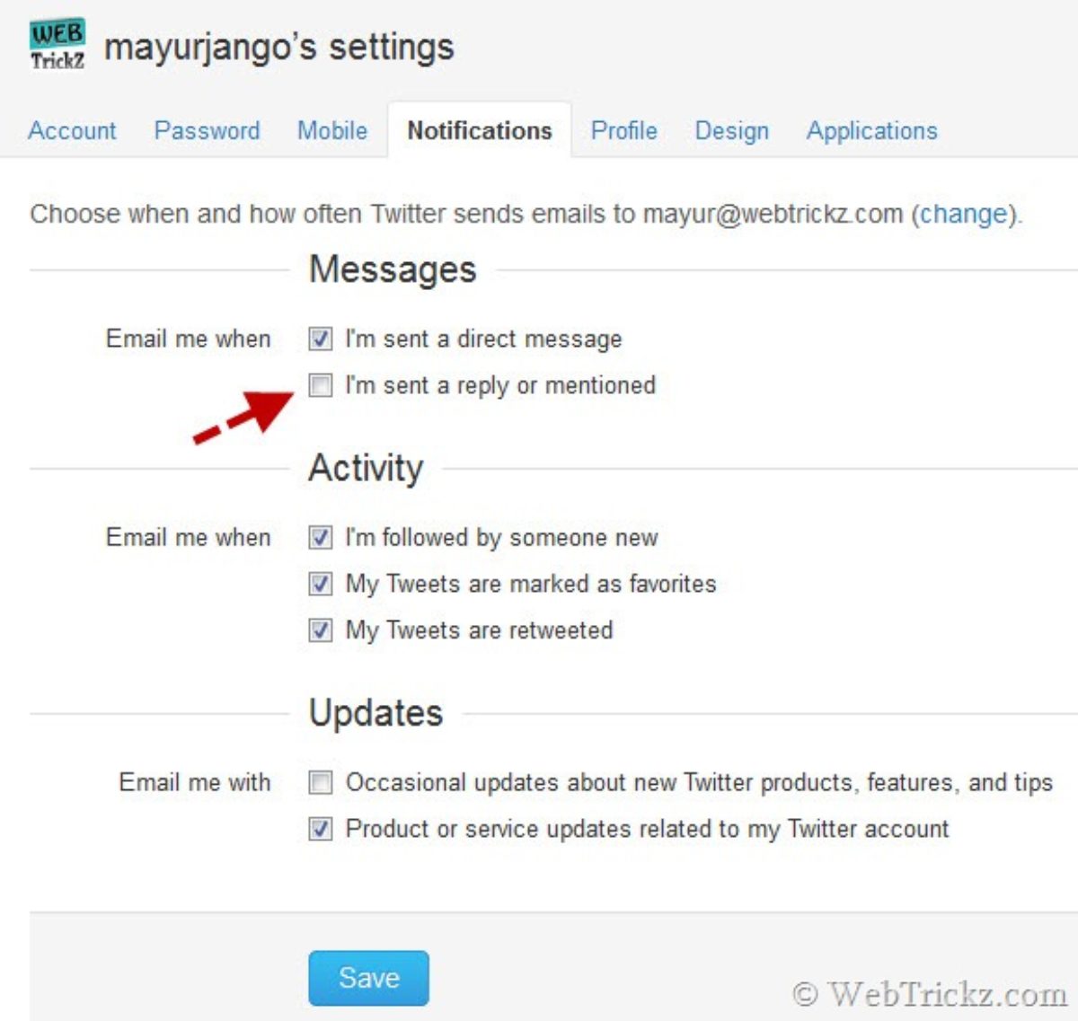 how to turn off email notifications on twitter