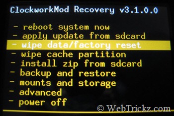 ClockworkMod Recovery menu