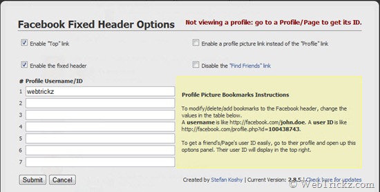 Facebook fixed header options