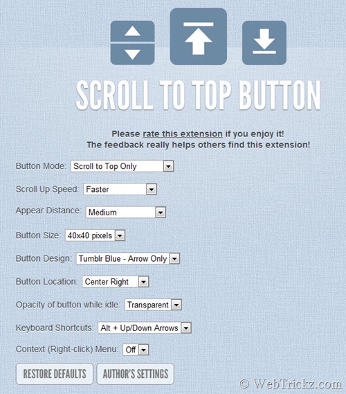 Scroll To Top button extension for chrome