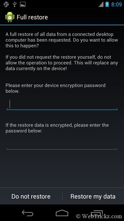 restore backup on galaxy nexus