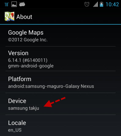 check google nexus product version using google maps