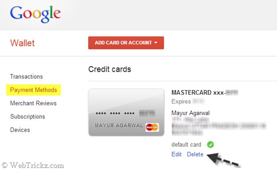 google payments remove card