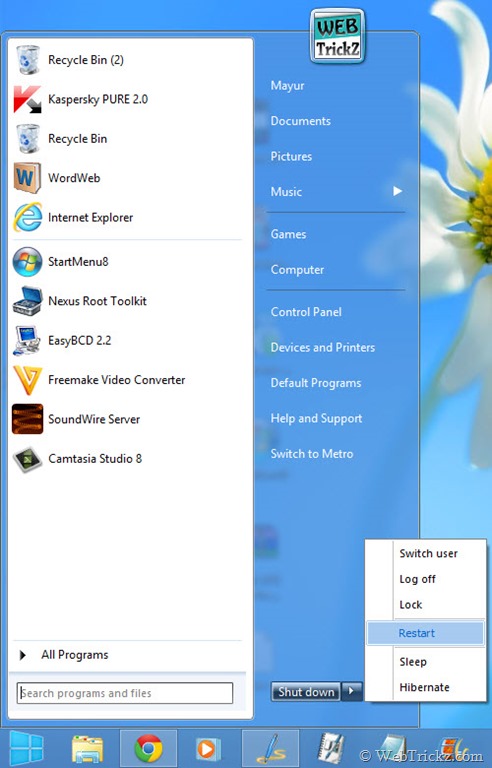 windows 8 start menu back