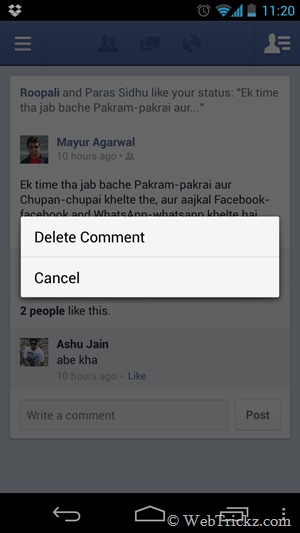 how to delete comment on facebook mobile