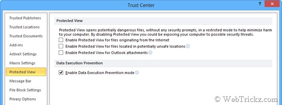 Disable Protected View in ms office