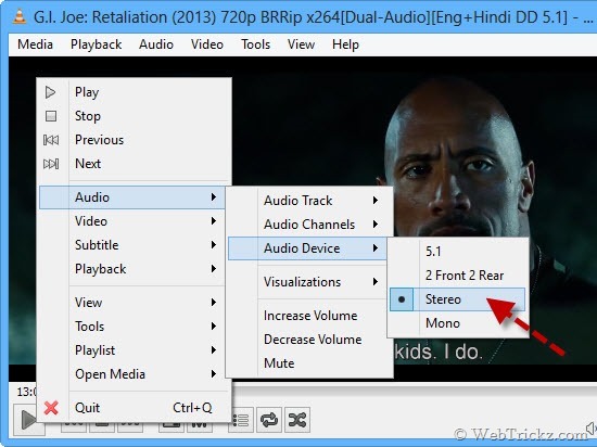 change audio device in vlc player