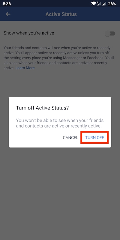 turn off active status on facebook app