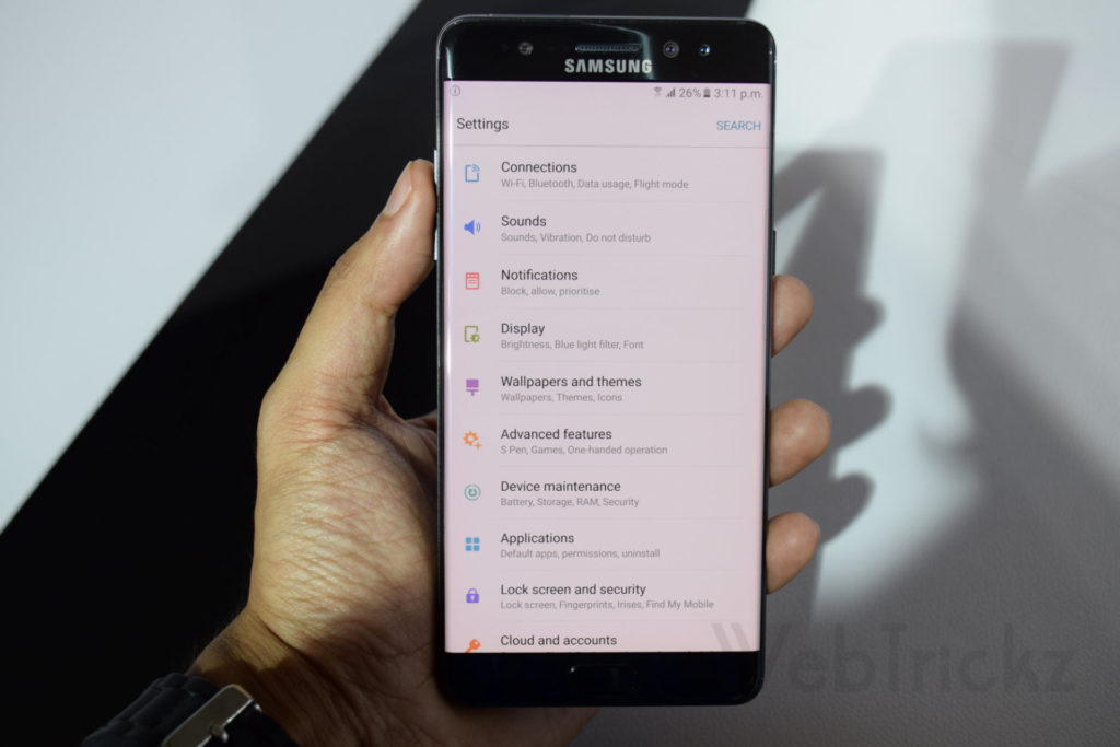 Galaxy Note 7 settings menu