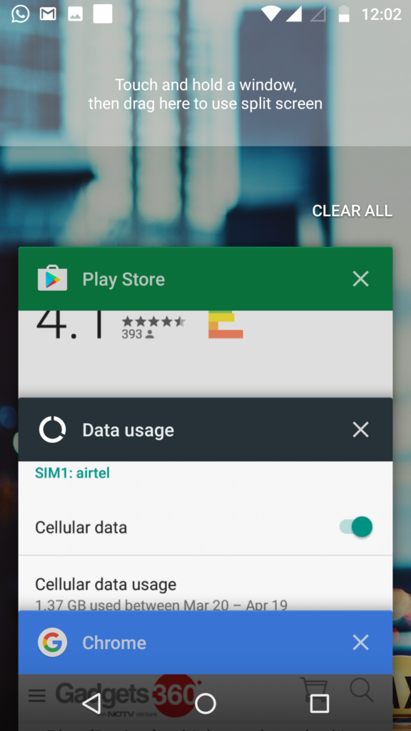 Moto G5 Plus recent apps screen