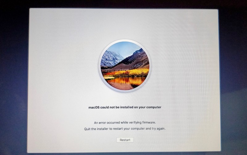 macOS could not be installed on your computer. An error occurred while verifying firmware.