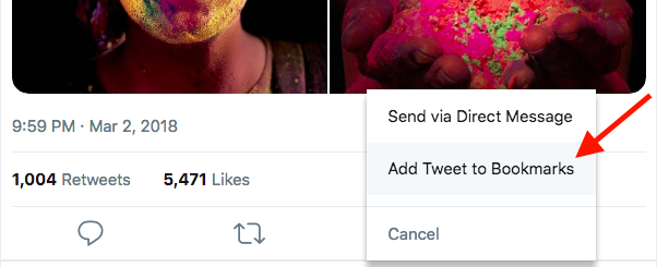 twitter Add Tweet to Bookmarks option