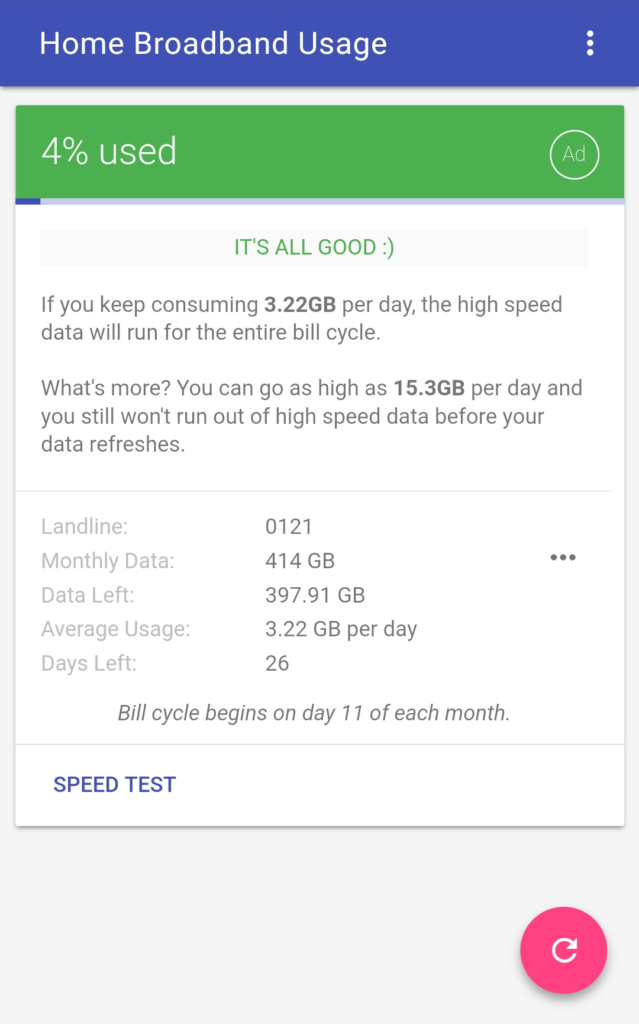 check airtel broadband data usage
