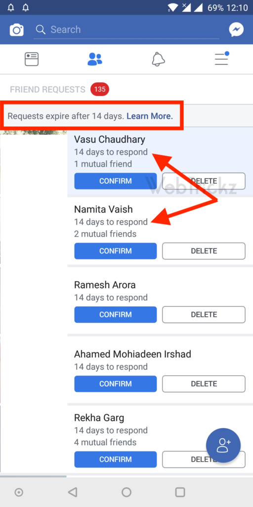 facebook friend request 14 days expire time