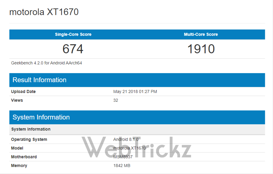 Moto G5 Oreo Geekbench