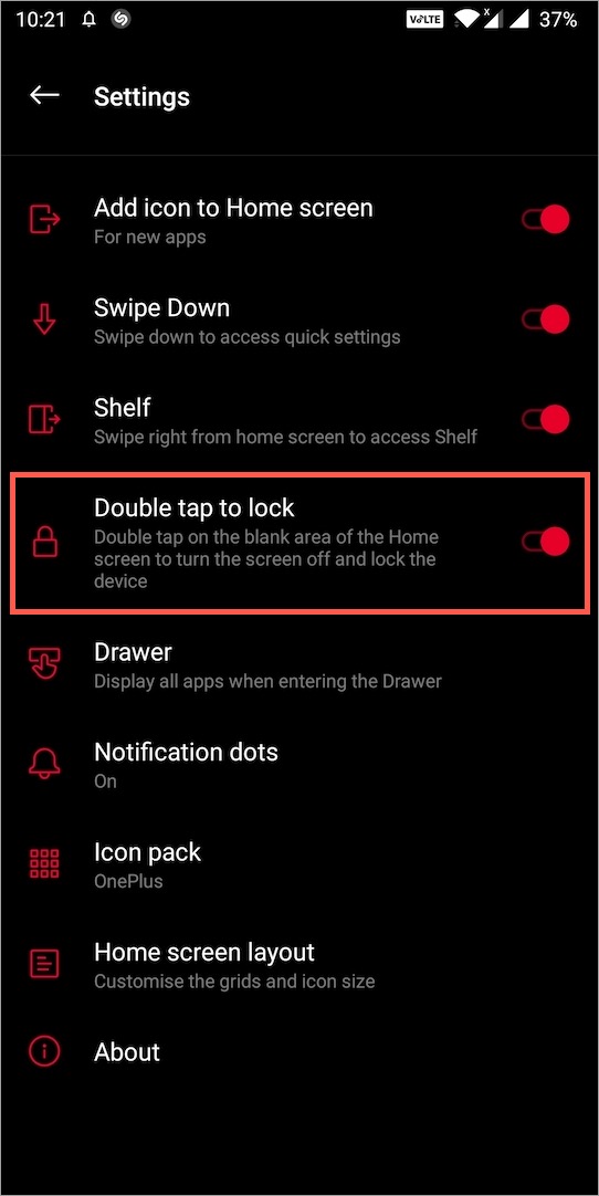 enable double tap to lock on oneplus