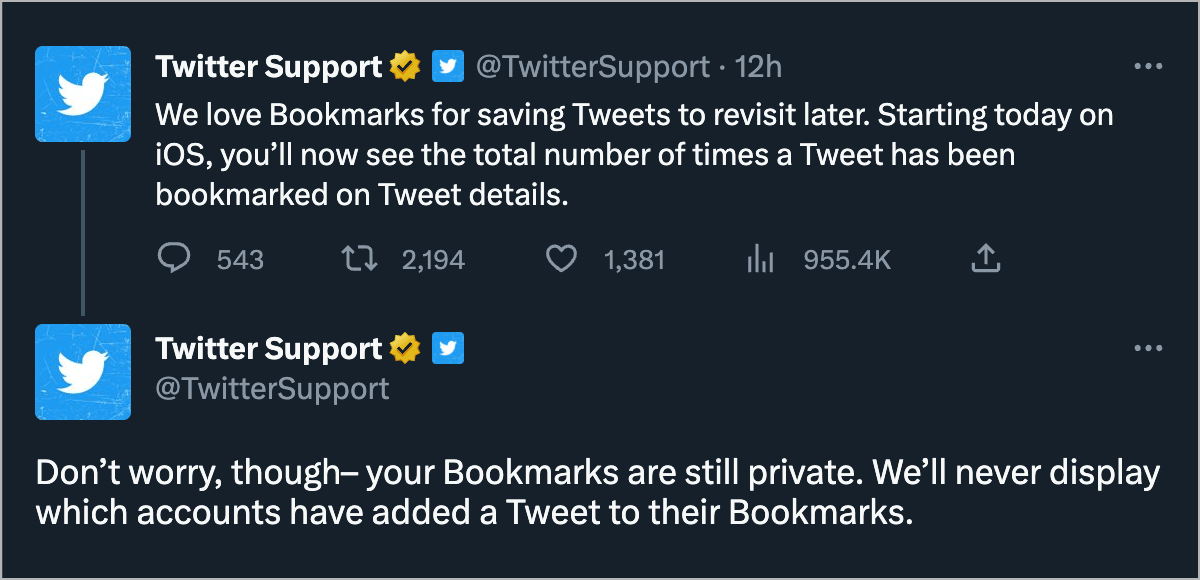 how to see bookmark counts on Twitter